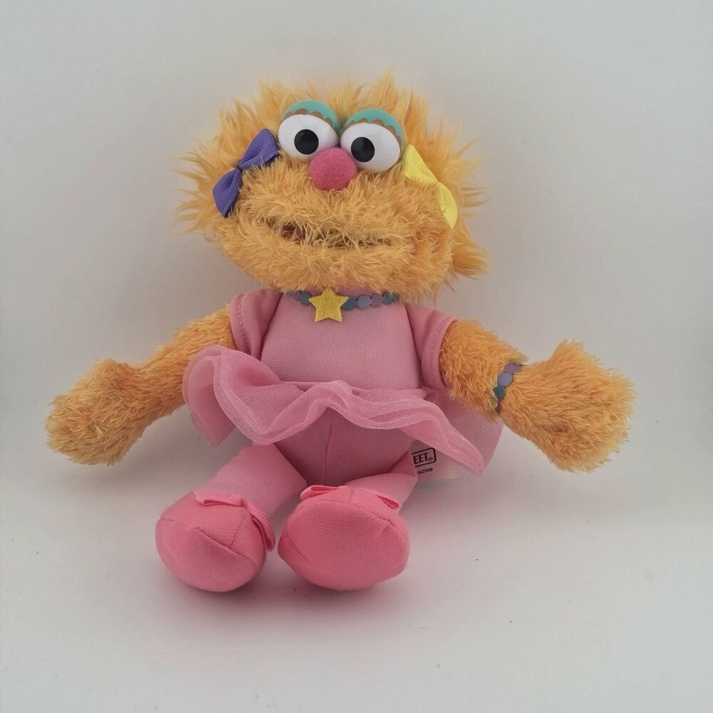Sesame Place Sesame Street Yellow Plush Stuffed Animal Pink Dress 10”